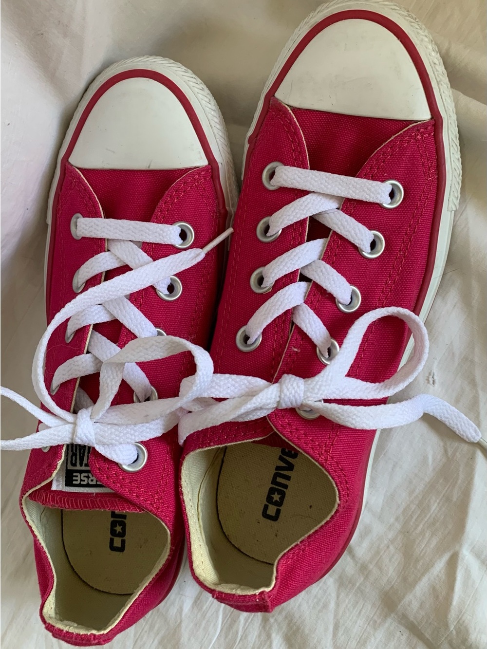 Converse All Star Low Top Canvas Sneakers in Hot Pink and White - Picture 2 of 5